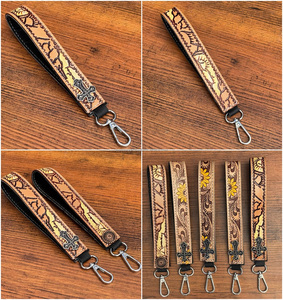 Bracelet Concho en cuir repoussé à la main tendance de luxe pour les porte-clés en cuir de vachette occidental des femmes pour les clés de voiture lanière en cuir véritable - Product Image 3