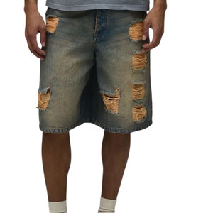 Pantalones cortos de mezclilla para hombre, estilo streetwear personalizado, con estampado integral, lavado ácido, efecto desgastado, estilo skate, holgados, 2026 - Product Image 1