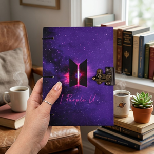 Galaxy Purple Lock Diary <b>Notebook</b> <b>A5</b> Cardboard | Handmade Spiritual Radha Krishna Design 100 Sheets Eco Friendly Metal Clasp - Product Image 4