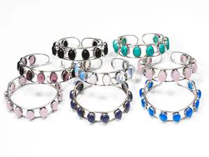 Bracelet manchette ajustable fait main en argent plaqué, style bohème, design géométrique, 9 pierres précieuses de haute qualité, pour femme - Product Image 3