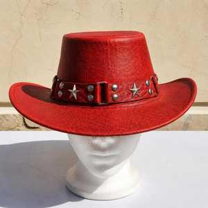 Premium Quality Custom Handmade Red Leather Star <b>Hat</b> With Studded <b>Band</b> For Festival Cosplay Wear - Product Image 1