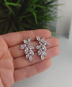 Elegant Marquise Cut Diamond Drop <b>Earrings</b> in White <b>Gold</b>, Luxury <b>Dangle</b> Bridal Jewelry for Women, Statement Wedding Party Gift - Product Image 4