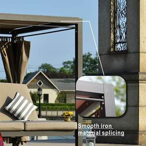 Chaise longue de patio en acier pour 2 personnes avec auvent et rideau pour l'ombrage - Product Image 3