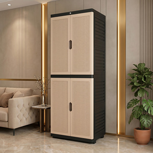 Armario/Ropero Portátil de Plástico con Puertas Largas y Diseño de Ratán, Organizador de Dormitorio Económico - Product Image 1