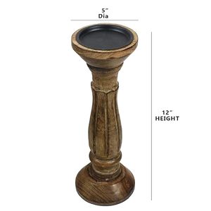 Porte-bougie rond en bois naturel artisanal, style rustique, décoration de table pour la maison - Product Image 6