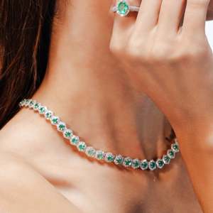 18K Gold Round Emerald & Diamond Wedding Choker Necklace with Snake Chain - Product Image 6