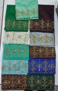 Tissu en satin de soie Gorgura de Somalie de qualité supérieure, dernière tendance, motifs floraux Dobby croisés, ornements en strass, grammage lourd - Product Image 4