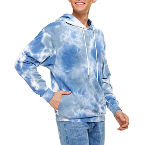 Sudadera con Capucha Tie-Dye para Hombre, Corte Regular, Casual, Patrón Azul y Blanco, Tejido Oversize, Manga Larga, Diseño con Bolsillos, Ropa de Primavera - Product Image 2