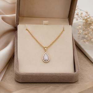 18K Yellow Gold Diamond Pendant with Chain | 0.46 Ct Natural Diamond Teardrop Necklace | Luxury Fine Jewelry Gift for Women - Product Image 4