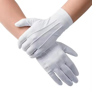 Gants maçonniques en coton 100% blanc avec broderie machine bleue de compas carré, gants maçonniques - Product Image 5
