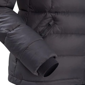 Veste matelassée à capuche pour homme, noire, couleur unie, coupe-vent, fermeture éclair, vêtement d'hiver décontracté, coupe ajustée, en polyester - Product Image 6