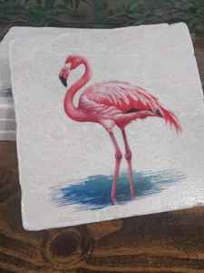 Ensemble de sous-verres en marbre flamant rose, sous-verres rustiques à motif d'oiseaux, sous-verres animaux du zoo, décoration flamant rose unique - Product Image 3