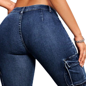 Women <b>Denim</b> Cargo Skinny Shorts <b>Stretch</b> Casual Breathable Quick Dry Slim Fit Mid Waist Knee Length Multi Pocket Summer Everyday - Product Image 5