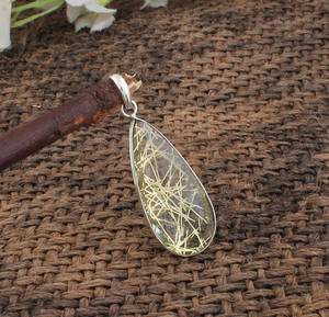 Colgante de Cuarzo Rutilado Dorado Natural Vintage, Plata de Ley 925 con Baño de Platino, Cuarzo Transparente con Inclusiones Doradas, Piedra del Éxito - Product Image 6