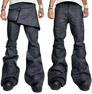 Jeans de Mezclilla Personalizados DENIM con Recubrimiento de Cera Negra, Corte Acampanado y Estilo Apilado para Hombre - Product Image 4