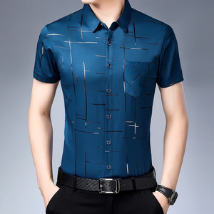 Nueva Camisa de Manga Corta para Hombre, Formal, Casual de Negocios, Tejida en Poliéster/Algodón, Cuello Redondo, Corte Holgado, 260g, Ecológica y Transpirable - Product Image 2