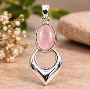 Pendentif en argent avec quartz rose, pendentif ovale en pierre précieuse rose, bijoux en argent élégants et modernes, pendentif en gros pour femmes - Product Image 2