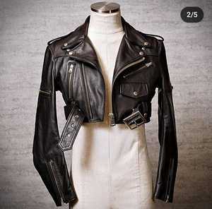 Women's Genuine Leather Moto <b>Jacket</b> <b>Black</b> Zipper Closure Turn-down Collar Full Sleeve Short Length Autumn Style - Product Image 2