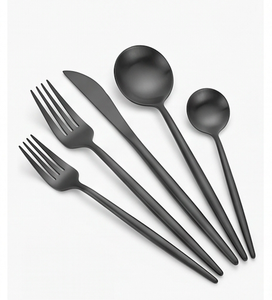 Ensemble de couverts en acier inoxydable enduit de couleur noire couverts à manger cuisine mariage maison Restaurant utilisation ensemble de 5 fourchette couteau cuillère - Product Image 1
