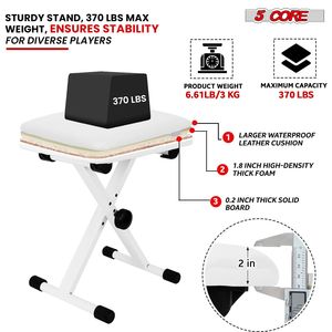 2-Inch Padded Keyboard Bench <b>Height</b> <b>Adjustable</b> 19\" Guitar Seat Portable Cushioned Piano <b>Stool</b> Musical Instrument Accessory - Product Image 5