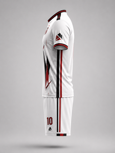 Ensemble de maillots de football personnalisés pour hommes, blanc, rouge, noir, uni, imprimé numérique en relief, col en V, manches courtes, respirant, polyester, adulte - Product Image 4