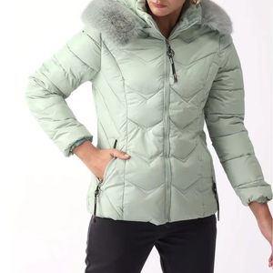 Women's <b>Quilted</b> Puffer Jacket With Fur Trim Hood Winter Warm Coat Full Sleeve Zipper Closure Solid Color Polyester <b>Wadding</b> - Product Image 6