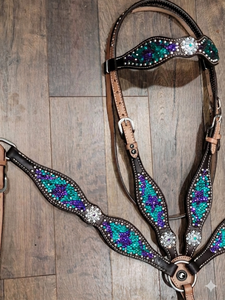 Ensemble de têtière et de collier de poitrail sculptés en cuir véritable 100% fait main de qualité supérieure, style western, fabricant en gros - Product Image 3