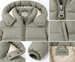 Veste matelassée à capuche vert sauge pour garçons Livster Kids avec col amovible, manches longues, veste d'hiver matelassée, chaude et isolée - Product Image 4