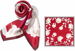 Elegant Women's 100% Silk <b>Square</b> <b>Scarf</b> Floral Print Fashion Accessory All Seasons Multi-Functional Red and White Design - Product Image 2