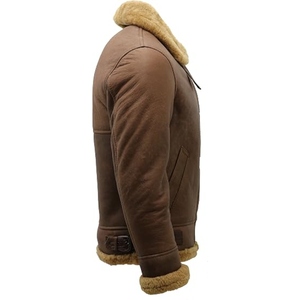 Custom Men's B3 <b>Shearling</b> Sheepskin Leather Eco-Friendly Windproof Cozy Sherpa Fur Lined Winter <b>Bomber</b> Flight <b>Jacket</b> OEM - Product Image 6