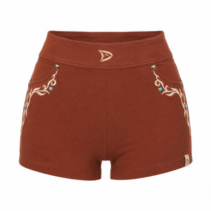 Shorts de Mujer de Cintura Alta con Bordado, Color Sólido, Transpirables, Tejidos en Spandex y Algodón, Cintura Elástica, Corte Regular, Estilo Casual - Product Image 1