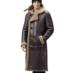 Men's Camel Brown <b>Leather</b> Shearling Long Coat from the <b>Leather</b> <b>Jacket</b> - Product Image 3