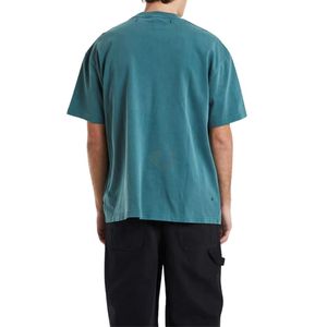 Camiseta de Hombre Verde Azulado Lavado con Hombros Caídos, Algodón Preencogido, Sensación Cómoda, Silueta Holgada, Camisas de Moda para Hombre - Product Image 2