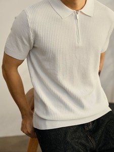 <b>Old</b> Money Style Solid Textured Knit Lapel <b>Short</b>-Sleeve Smart Casual Men's Summer Breathable Quick Dry Viscose/Cotton 220g Shirt - Product Image 2
