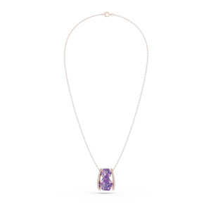 Collar con colgante hexagonal de amatista chapado en oro rosa con detalles de diamantes, joyería de cadena de lujo para mujer - Product Image 3