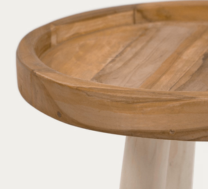 Solid Teak Wood <b>Round</b> Outdoor Side <b>Table</b> Modern Natural Finish for Garden Beach Park Hotel or Villa Exterior - Product Image 2