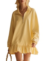 Fashionable Casual Yellow Lapel Swear-style Knee-Length Flapper Dress Front Zipper Design Long Sleeves Summer Spring Spandex