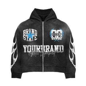Ensemble sweat-shirt et pantalon de survêtement évasé personnalisé pour homme, style streetwear, avec impression 3D en relief, effet délavé et décoloré par le soleil - Product Image 2