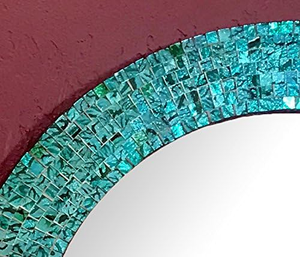 Espejo de Pared Redondo con Mosaico Verde Esmeralda Hecho a Mano, con Marco de Azulejos de Vidrio Texturizado, Espejo Decorativo Elegante para Sala de Estar - Product Image 3