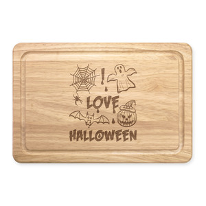 Tabla de cortar de madera rectangular antideslizante con temática de Halloween, diseño de calabaza, araña y Boo, personalizada para uso en la cocina. - Product Image 4