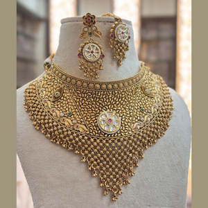 Juego de collar de joyería fina de piedra Pota chapada en oro 12032073PGR - Product Image 1