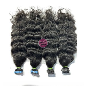 Indian Temple Curly Invisible <b>Tape</b>-in Hair Single Donor Cuticle Aligned 12A Quality Natural Color Remy <b>Machine</b> Double Weft - Product Image 1