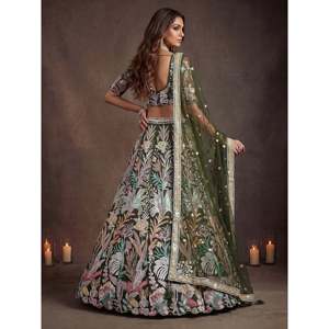 Adorning Green <b>Sequins</b> Net Reception Wear Lehenga Choli with Dupatta - Product Image 4