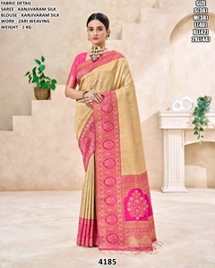 Sari en soie tissée PRIYANSHI avec broderie Zari, rose et jaune, avec blouse, pour femme, tenue de mariage, coupe classique, longueur au sol - Product Image 2