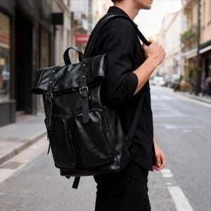 Retro Style Leather <b>Roll</b> Top <b>Backpack</b> Handcrafted Cowhide Laptop Rucksack For Boutique Wholesalers LTBP-0263 - Product Image 5