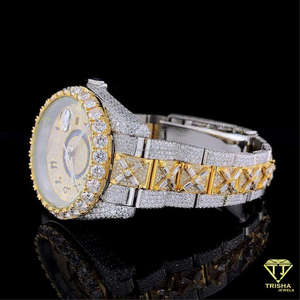 Montre de luxe bicolore entièrement sertie de diamants Moissanite VVS, montre pour homme en argent 925 - Product Image 2