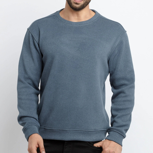 Sweat-shirt à col rond pour homme, couleur unie, tissu tricoté, coupe classique, vêtement décontracté pour l'automne, bleu avec bordure noire - Product Image 5