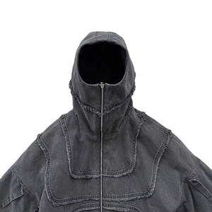 Vente en gros – Nouvelle collection hiver : Sweat à capuche zippé pour homme en molleton bouclette 100 % coton, avec logo brodé, strass et effet délavé vintage, style streetwear. - Product Image 5