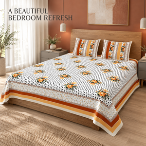 Juego de Ropa de Cama Floral Resistente a la Decoloración, 100% Algodón, Estampado a Mano, 300 Hilos, Sábana de 1.8m, Funda de Almohada, para Todas las Temporadas |   Decoración Premium - Product Image 3