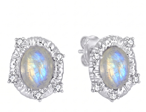 Boucles d'oreilles clous ovales en argent sterling 925 avec améthyste violette, bijoux Halo pour femme, cadeau de fête - Product Image 3